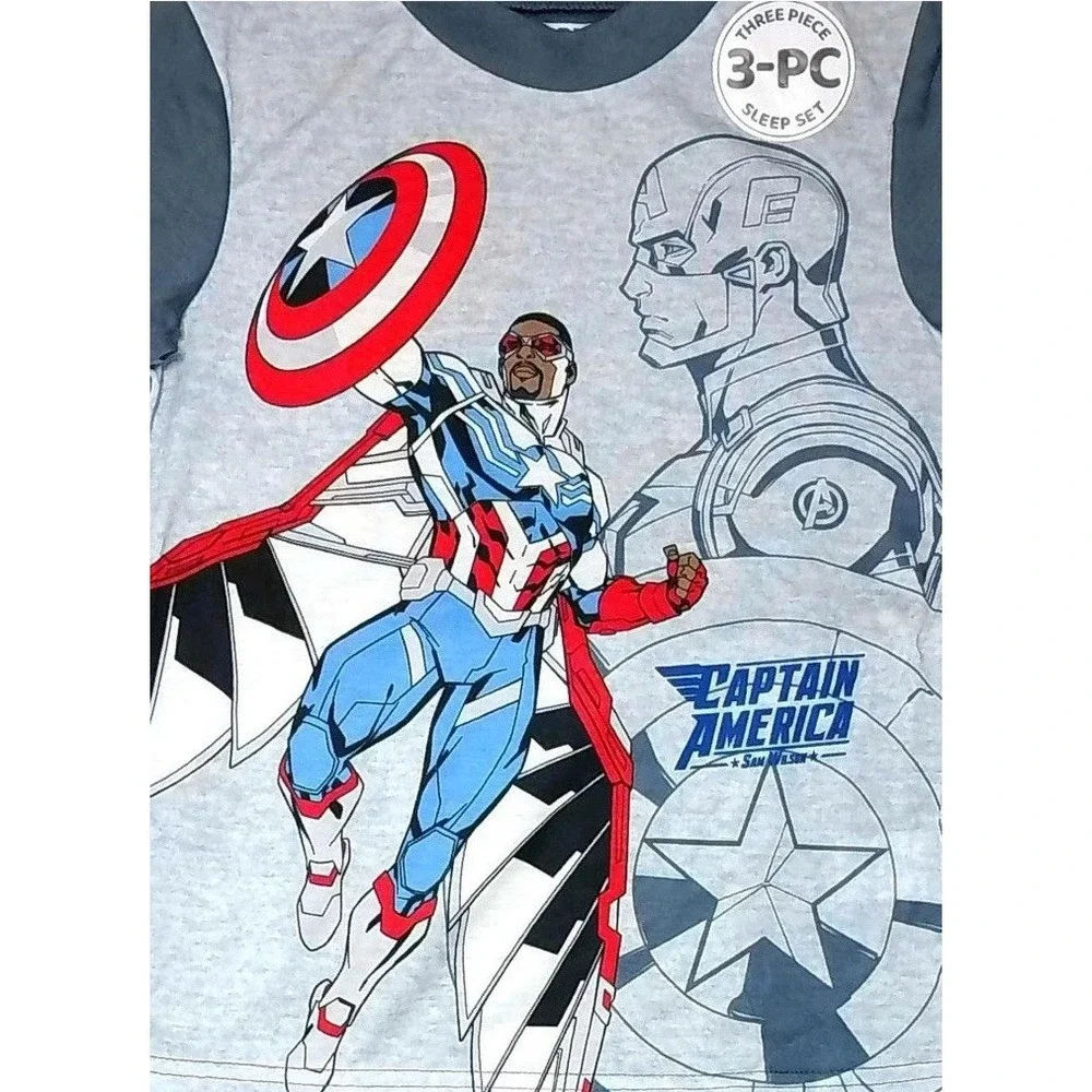 Captain America Boy's Supehero Polyester 3-Piece Short-Sleeved Pajama Set Sm 6-7